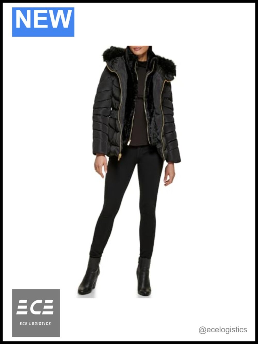 Quilted Puffer Jacket Hooded Faux Fur Bib Cold Weather Coat